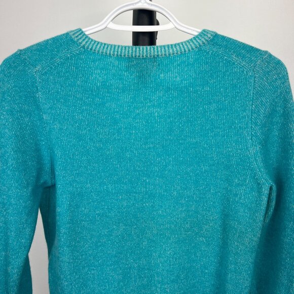 Sz M- J. Crew Italian Cashmere V-Neck 3/4 Sleeve Turquoise Slim Fit Knit Sweater - Picture 7 of 10